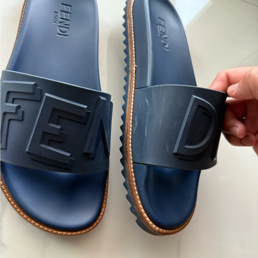 Fendi Navy Blue Slide Sandals - Picture 4 of 7